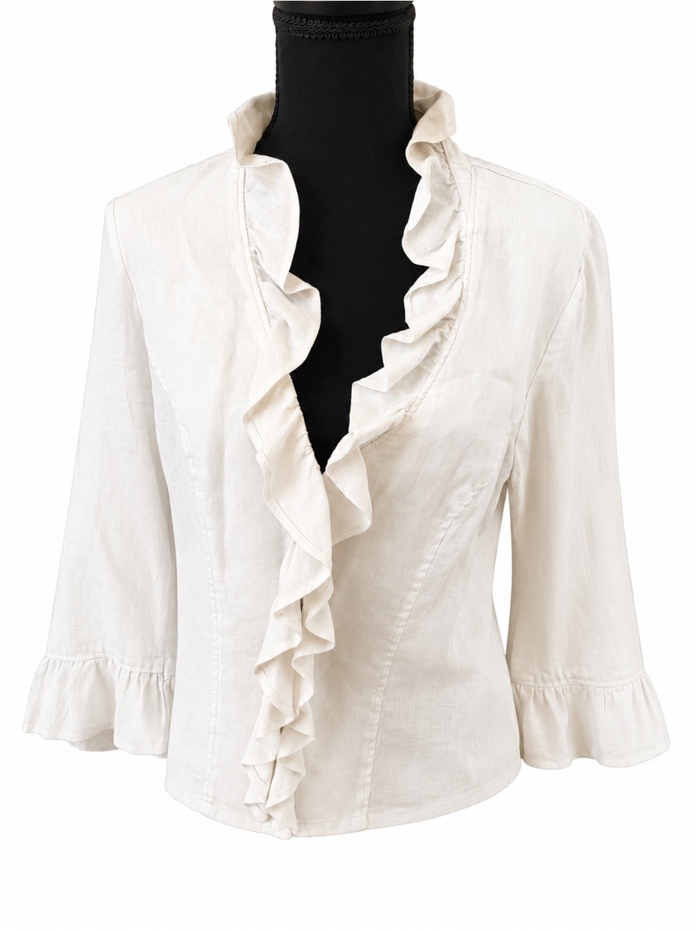 INC International Concepts 100% Linen Ruffle Front Blouse White Size Large